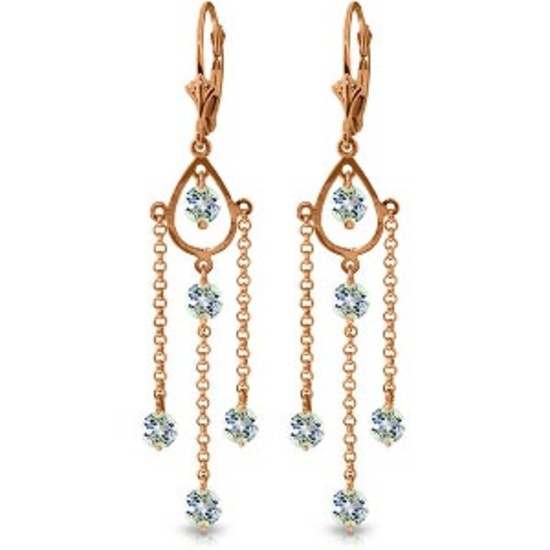 14K Solid Rose Gold Chandelier Earrings with Natural Aquamarines