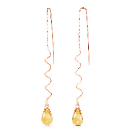 14K Solid Rose Gold Threaded Dangles Earrings with Citrine