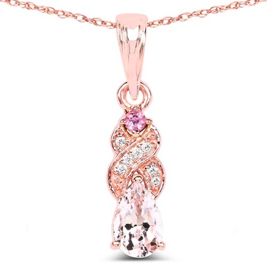 0.43 CTW Genuine Morganite Pink Tourmaline & White Diamond 14K Rose Gold Pendant