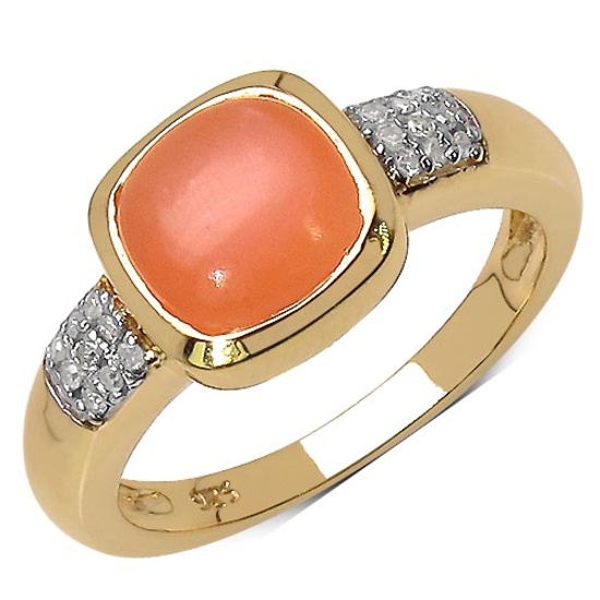 14K Yellow Gold Plated 2.10 CTW Genuine Moonstone & White Diamond .925 Streling Silver Ring