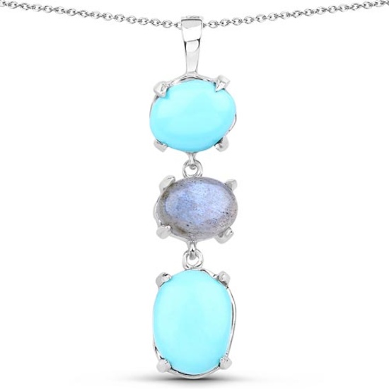 5.63 CTW Genuine Turquoise And Labradorite .925 Sterling Silver Pendant