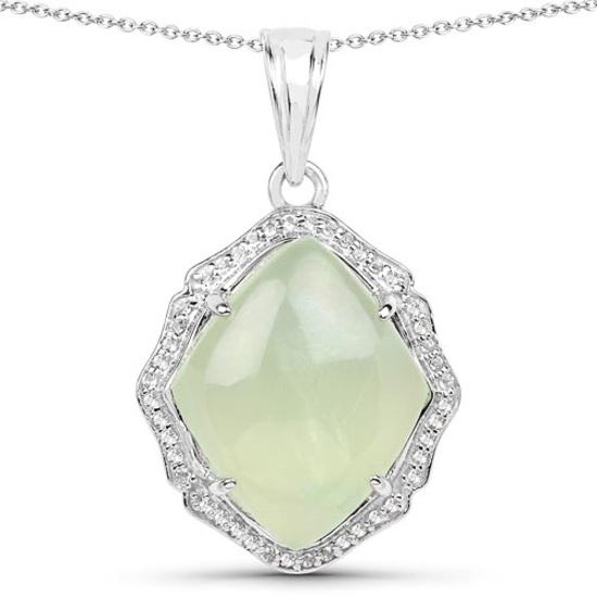 7.49 CTW Genuine Prehnite And White Topaz .925 Sterling Silver Pendant