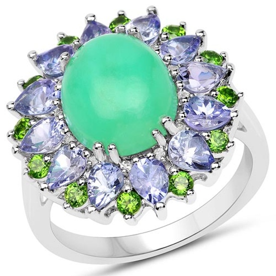 6.49 CTW Genuine Multi Stones .925 Sterling Silver Ring
