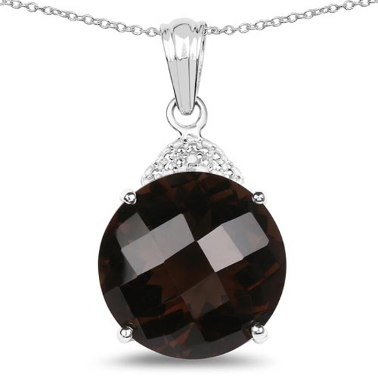 18.31 CTW Genuine Smoky Quartz & White Diamond .925 Sterling Silver Pendant