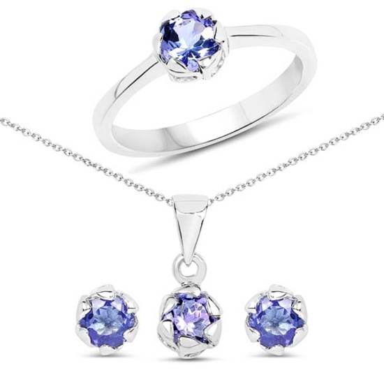 1.40 CTW Genuine Tanzanite .925 Sterling Silver Jewelry Set