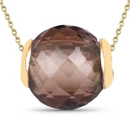 14K Yellow Gold Plated 13.01 CTW Genuine Smoky Quartz .925 Sterling Silver Pendant