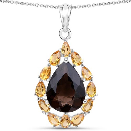 9.44 CTW Genuine Smoky Quartz and Citrine .925 Sterling Silver Pendant