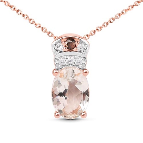 18K Rose Gold Plated 0.75 CTW Genuine Morganite Smoky Quartz and White Zircon .925 Sterling Silver P