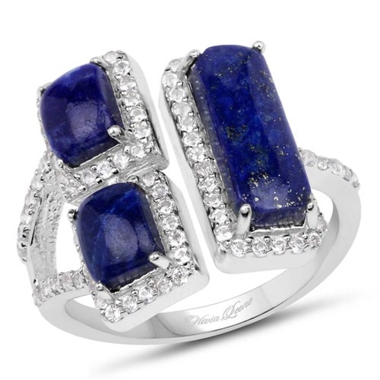 2.52 CTW Genuine Lapis And White Topaz .925 Sterling Silver Ring
