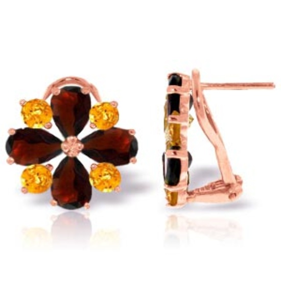 4.85 Carat 14K Solid Rose Gold French Clips Earrings Garnet Citrine