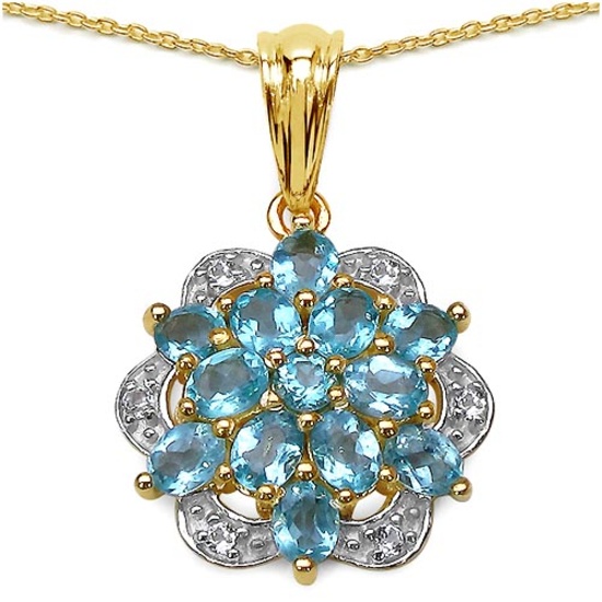 14K Gold Plated 1.97 CTW Amethyst Pendant with 0.23 CTW Multi-Gems in Sterling Silver