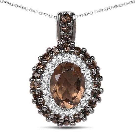 1.52 CTW Genuine Smoky Quartz and White Topaz .925 Sterling Silver Pendant