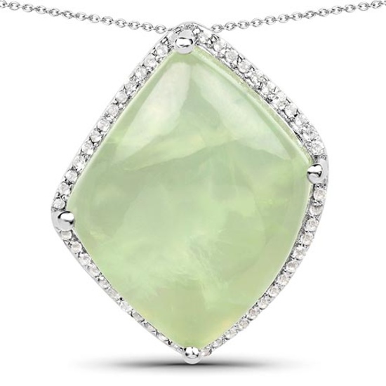 11.30 CTW Genuine Prehnite And White Topaz .925 Sterling Silver Pendant