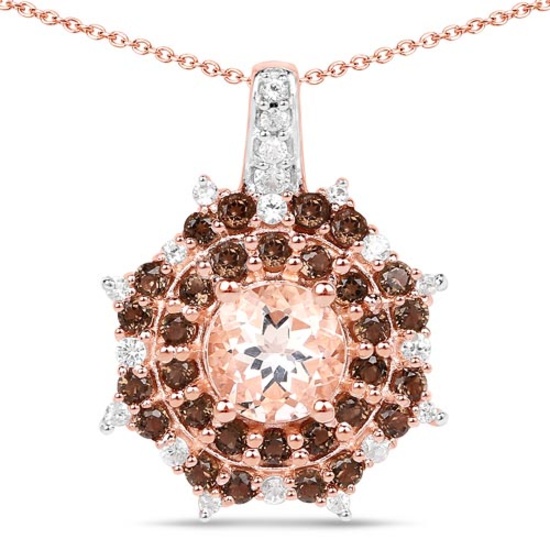 18K Rose Gold Plated 1.61 CTW Genuine Morganite Smoky Quartz and White Zircon .925 Sterling Silver P
