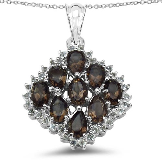 4.40 CTW Genuine Smoky Quartz & White Topaz .925 Sterling Silver Pendant