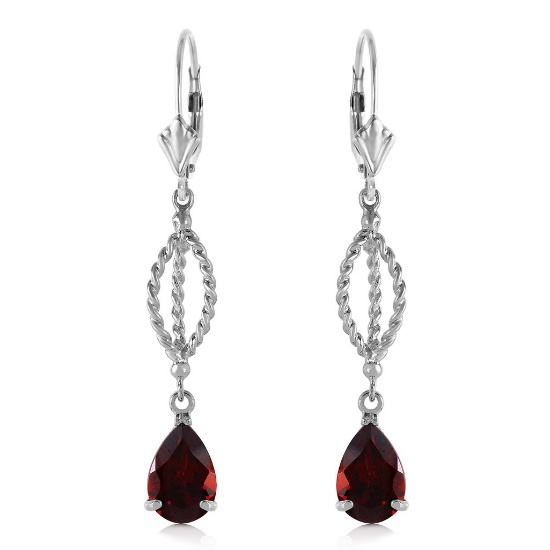 3 Carat 14K Solid White Gold Tonight She Lies Garnet Earrings