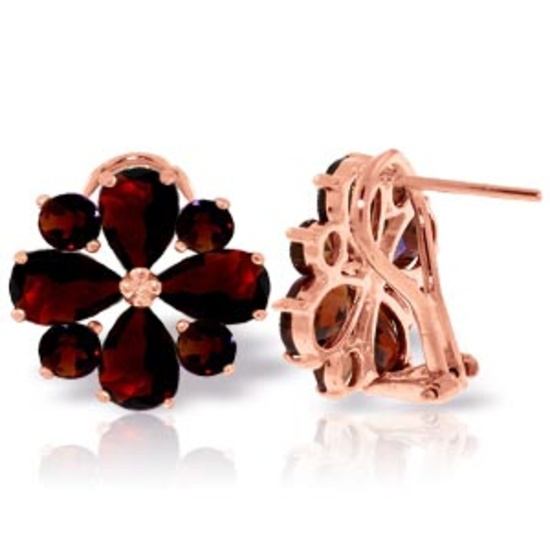 4.85 Carat 14K Solid Rose Gold Flower Garnet Clip Earrings