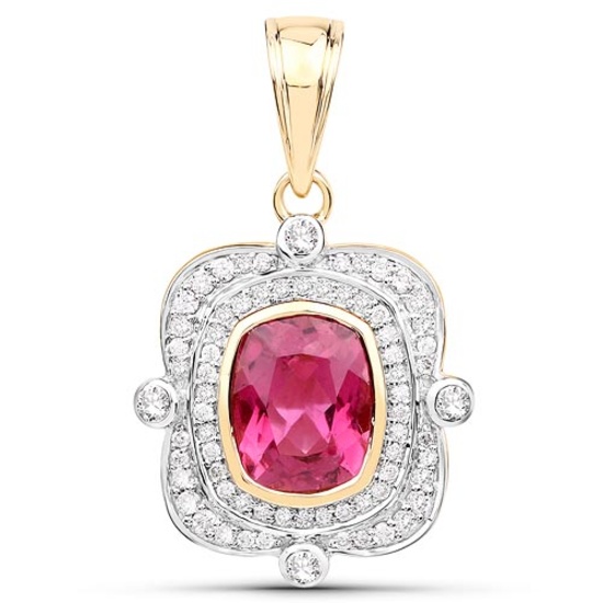 2.36 CTW Genuine Rubellite and White Diamond 14K Yellow Gold Pendant