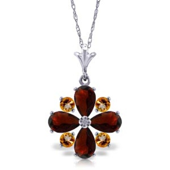 2.43 CTW 14K Solid White Gold Paved Path Garnet Citrine Necklace