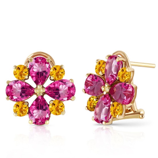 4.85 Carat 14K Solid Gold French Clips Earrings Pink Topaz Citrine