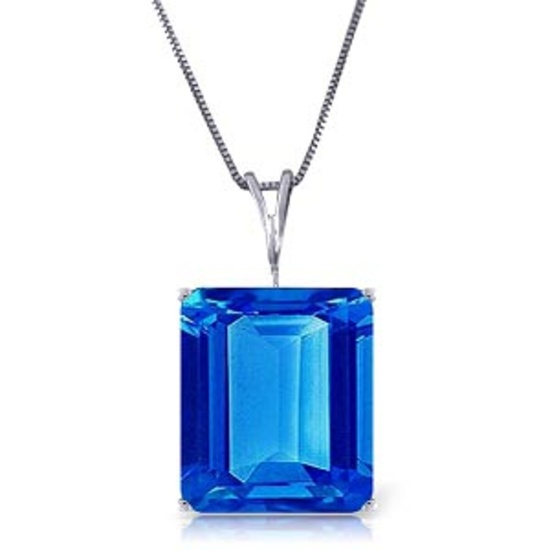 7 Carat 14K Solid White Gold Necklace Octagon Blue Topaz