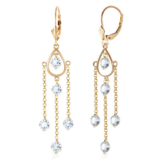 3 Carat 14K Solid Gold Chandelier Earrings Natural Aquamarine