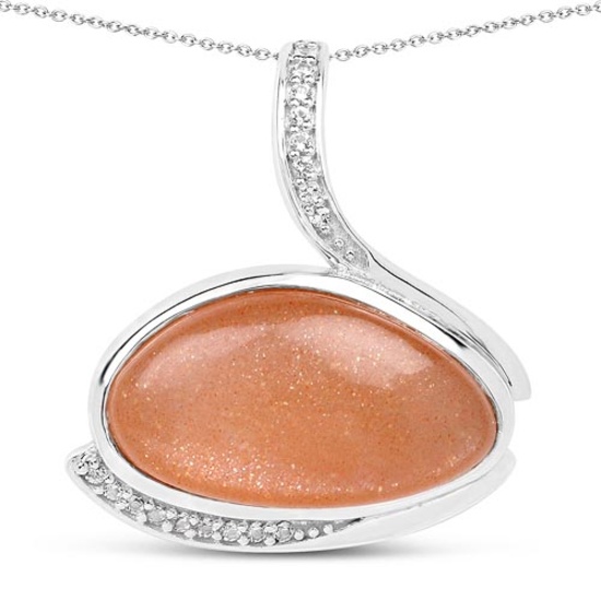 6.56 CTW Genuine Peach Moonstone And White Topaz .925 Sterling Silver Pendant