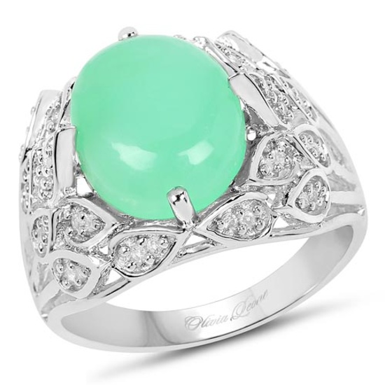 4.22 CTW Genuine Crysopharse And White Topaz .925 Sterling Silver Ring