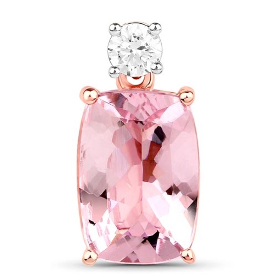 2.08 CTW Genuine Morganite and White Diamond 14K Rose Gold Pendant