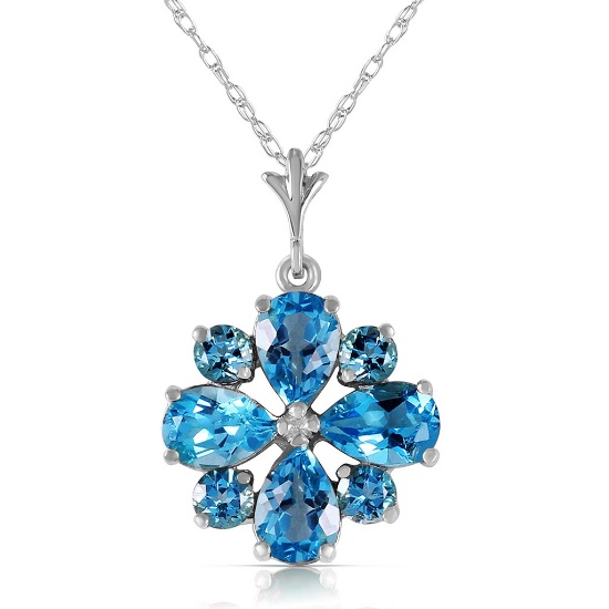 2.43 CTW 14K Solid White Gold Dont Haste Blue Topaz Necklace