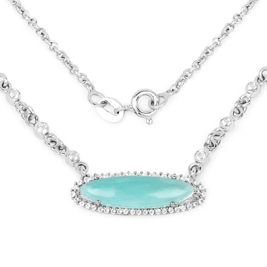 2.76 CTW Genuine Amazonite And White Topaz .925 Sterling Silver Pendant