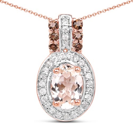 18K Rose Gold Plated 0.95 CTW Genuine Morganite Smoky Quartz and White Zircon .925 Sterling Silver P