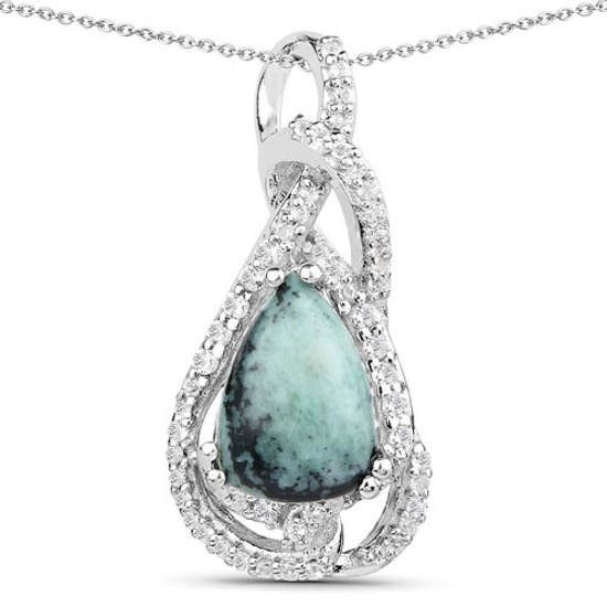 2.69 CTW Genuine Green Jasper and White Topaz .925 Sterling Silver Pendant