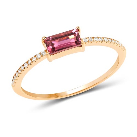 0.47 CTW Genuine Pink Tourmaline and White Diamond 14K Yellow Gold Ring