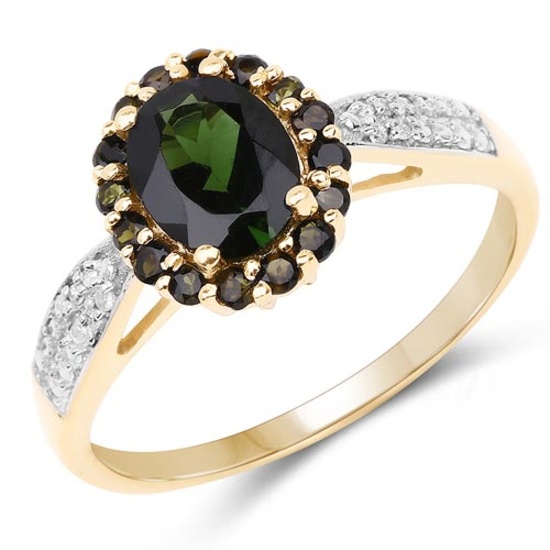 1.76 CTW Genuine Green Tourmaline & White Diamond 10K Yellow Gold Ring