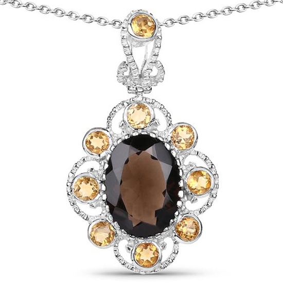 7.47 CTW Genuine Smoky Quartz and Citrine .925 Sterling Silver Pendant