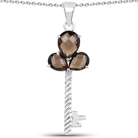 4.45 CTW Genuine Smoky Quartz .925 Sterling Silver Pendant