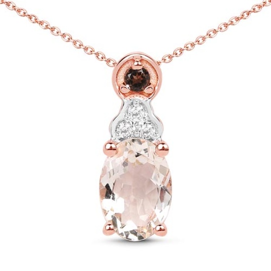 18K Rose Gold Plated 0.75 CTW Genuine Morganite Smoky Quartz and White Zircon .925 Sterling Silver P