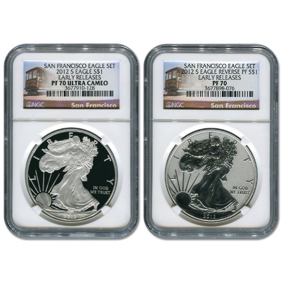 Certified 2012-S American Eagle 2pc Proof Silver Set PF70 NGC Early Release
