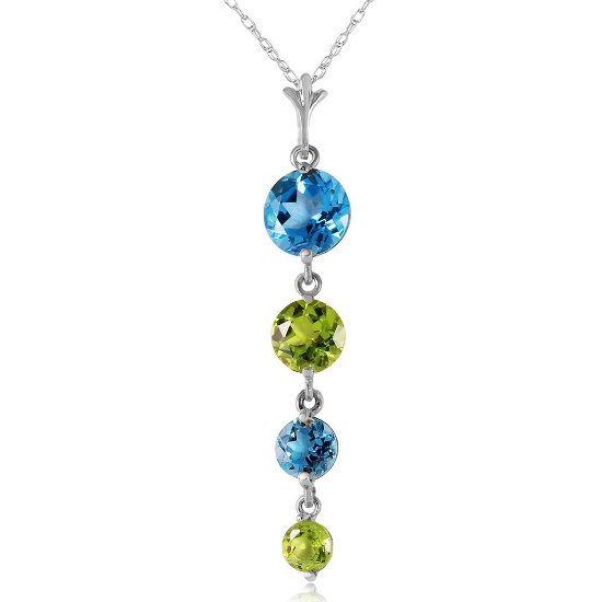 3.9 Carat 14K Solid White Gold Please Nod Blue Topaz Peridot Necklace