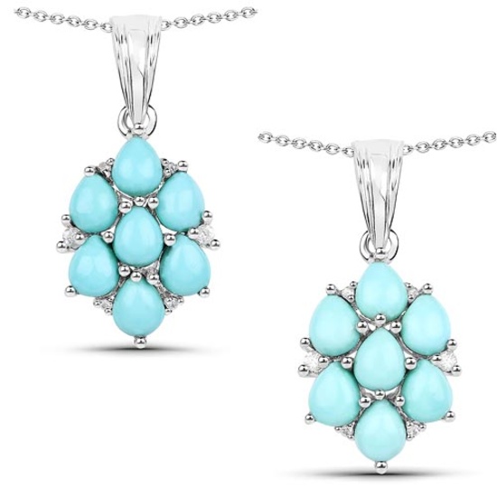 2.16 CTW Genuine Turquoise and White Zircon .925 Sterling Silver Pendant