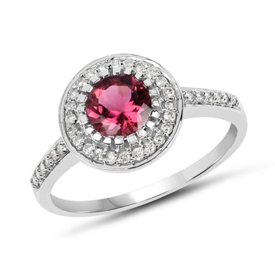 1.29 CTW Genuine Pink Tourmaline & White Diamond 10K White Gold Ring