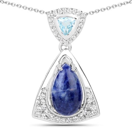 2.34 CTW Genuine Blue Aventurine Blue Topaz and White Topaz .925 Sterling Silver Pendant