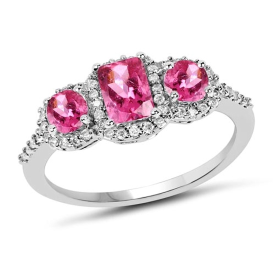 1.29 CTW Genuine Pink Tourmaline & White Diamond 10K White Gold Ring