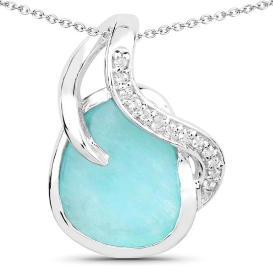 2.58 CTW Genuine Amazonite and White Topaz .925 Sterling Silver Pendant