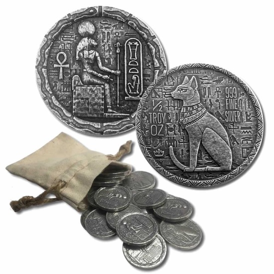 1/2 oz Egyptian Ultra High Relief Silver Round - Cat Goddess Bastet 10pc. Set