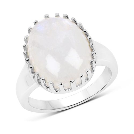 8.45 CTW Genuine White Rainbow Moonstone .925 Sterling Silver Ring