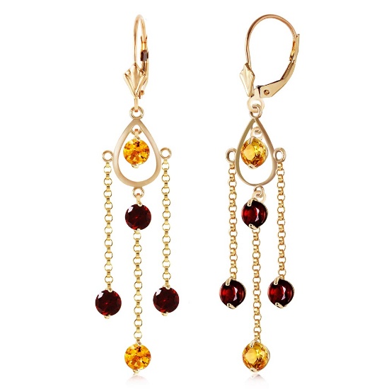 3 Carat 14K Solid Gold Gilded Age Citrine Garnet Earrings