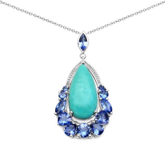 8.48 CTW Genuine Turquoise and Tanzanite .925 Sterling Silver Pendant