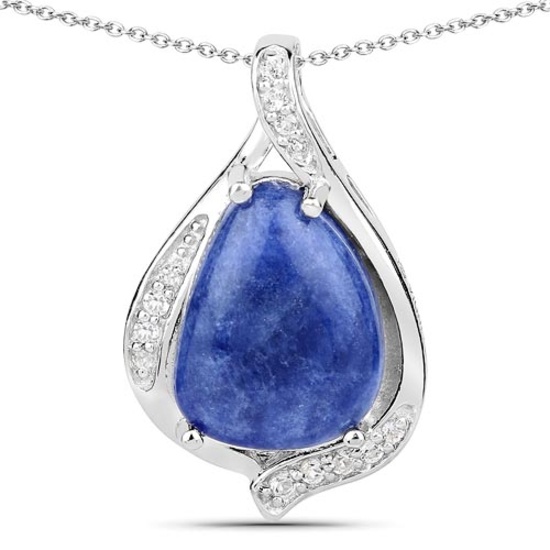 2.39 CTW Genuine Blue Aventurine and White Topaz .925 Sterling Silver Pendant
